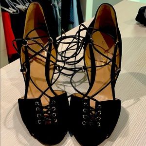 Giannvito Rossi lace up black suede heels